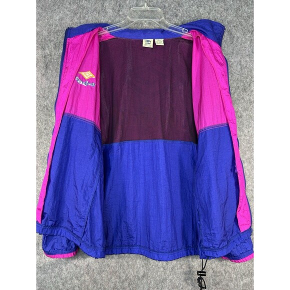 Vintage Umbro Pink Blue Windbreaker Hooded Jacket 90s Spellout Large - Picture 11 of 13